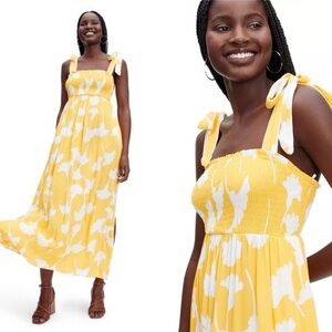 DVF x Target Ginkgo Yellow Midi Dress Smocked Tie Strap White/Yellow Sz XS